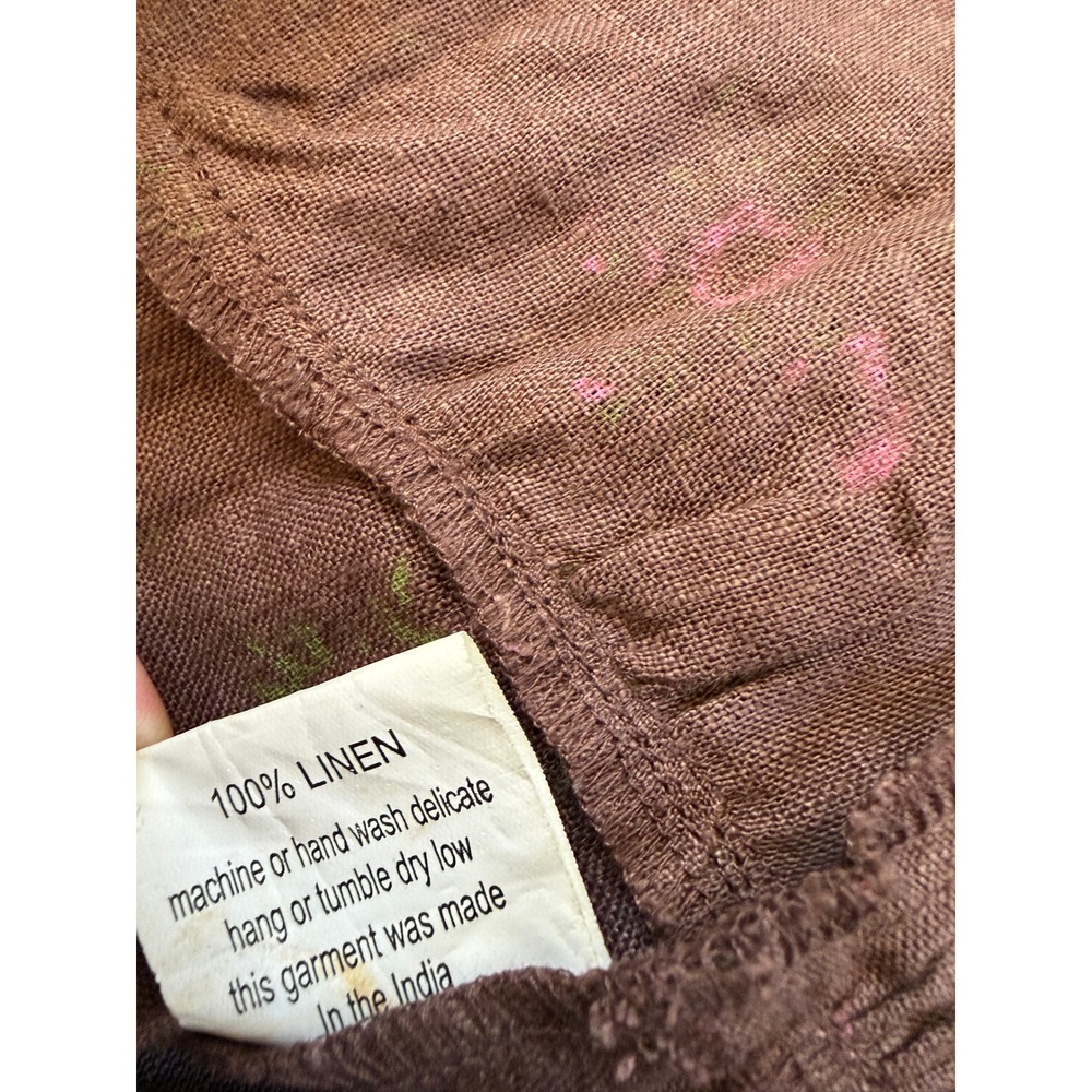 Heart's Desire Linen Floral Tiered Dress XXL Brown Cottagecore Lagenlook Boho - Picture 9 of 9